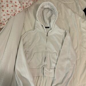 brandy melville white mini zip up hoodie